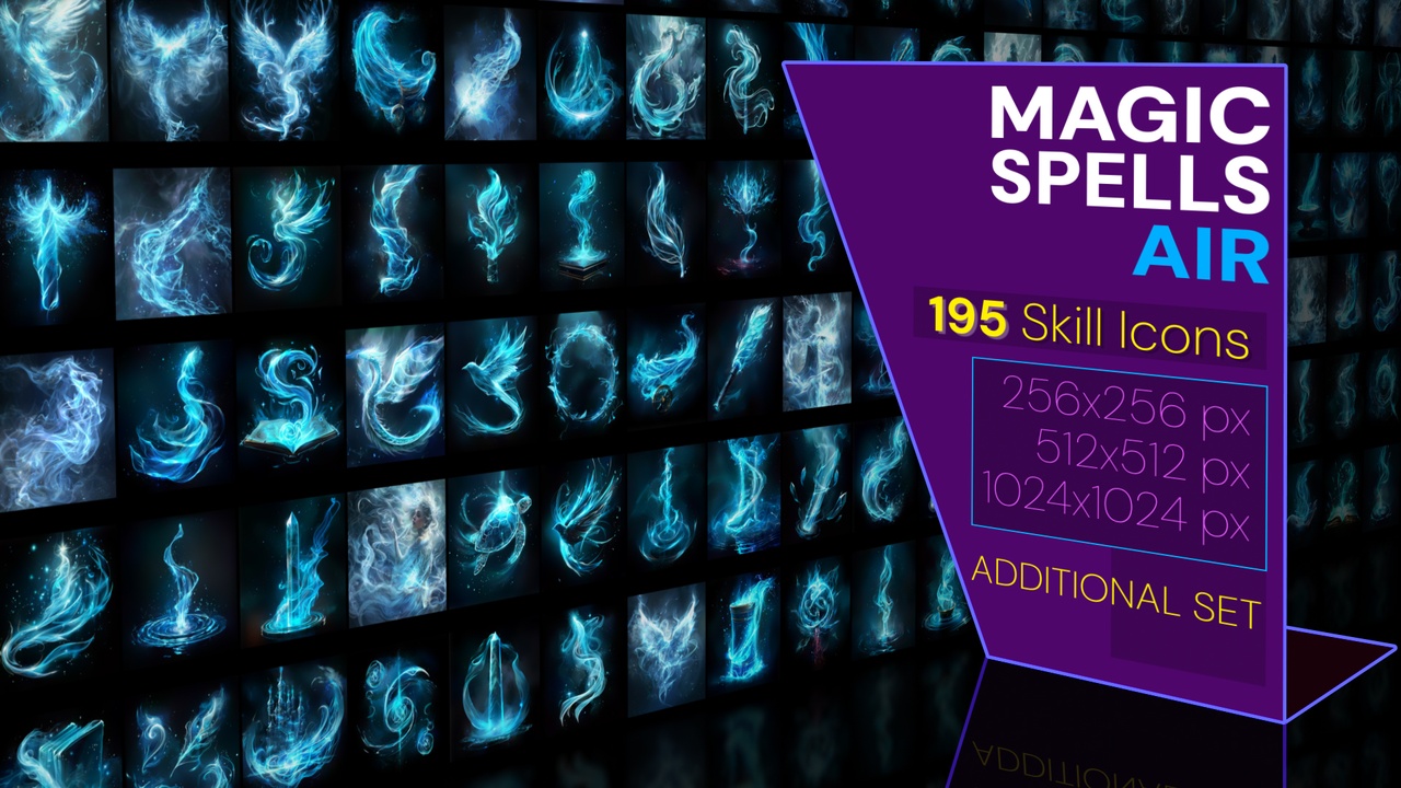 Media 1 for listing 195 additional magical spell icons themed around - Air