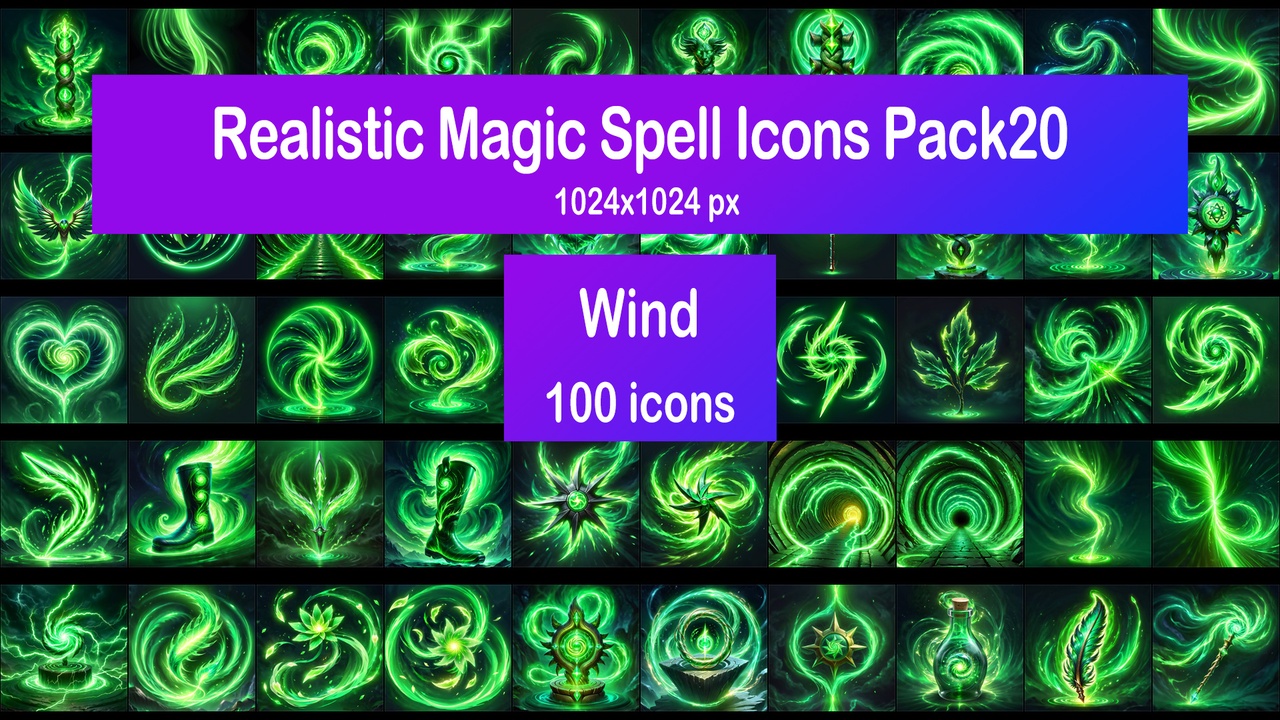 Media 1 for listing Realistic Magic Spell Icons Pack20 - Wind