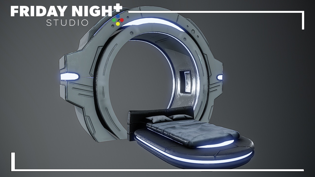 出品Sleek Futuristic Bed with Glowing Arch – Sci-Fi Furniture Assetのメディア1