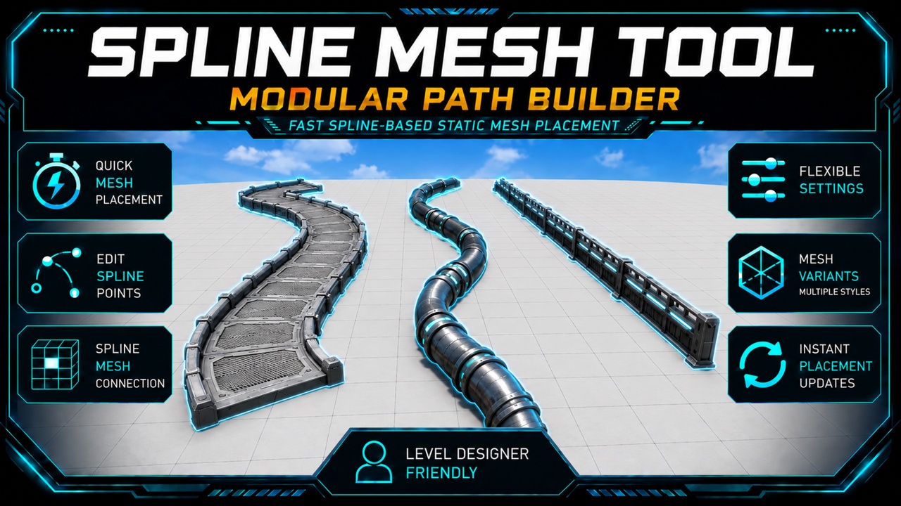 Media 1 for listing Spline Mesh Tool – Modular Path Builder