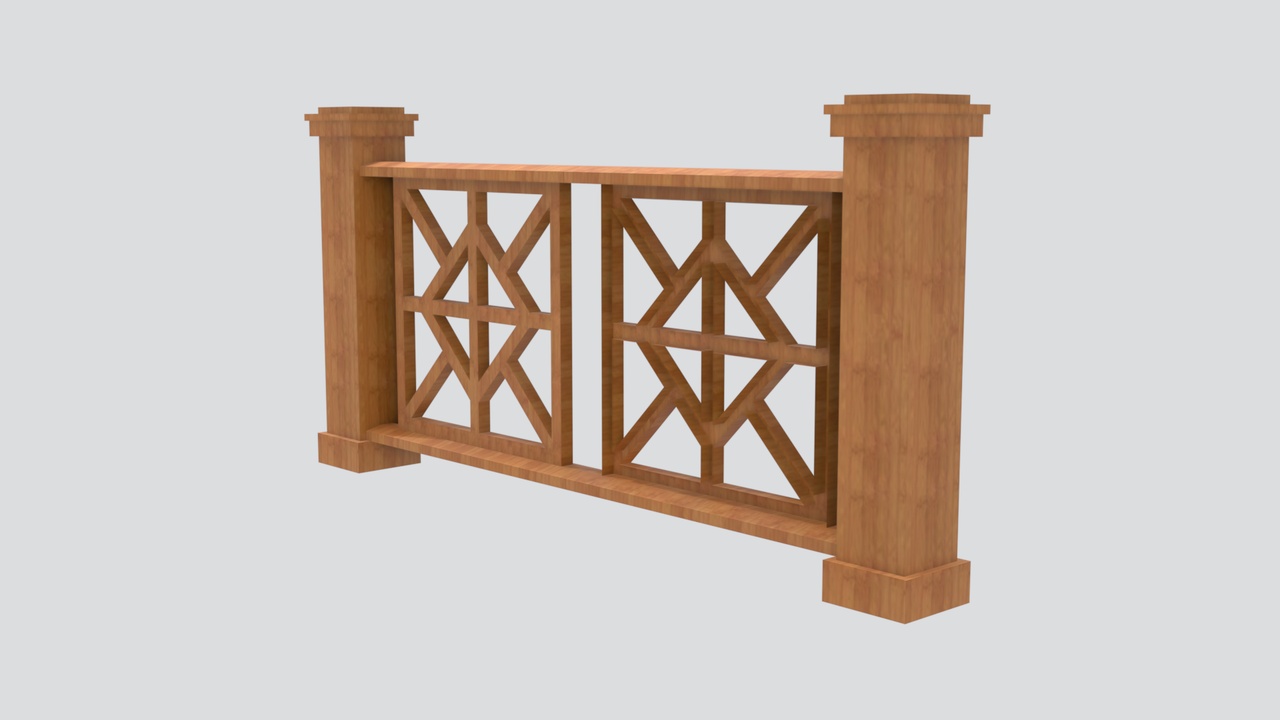 Media 1 for listing Oak Railing with Square Capital Posts and Geometric Fretwork Panels 3D Model