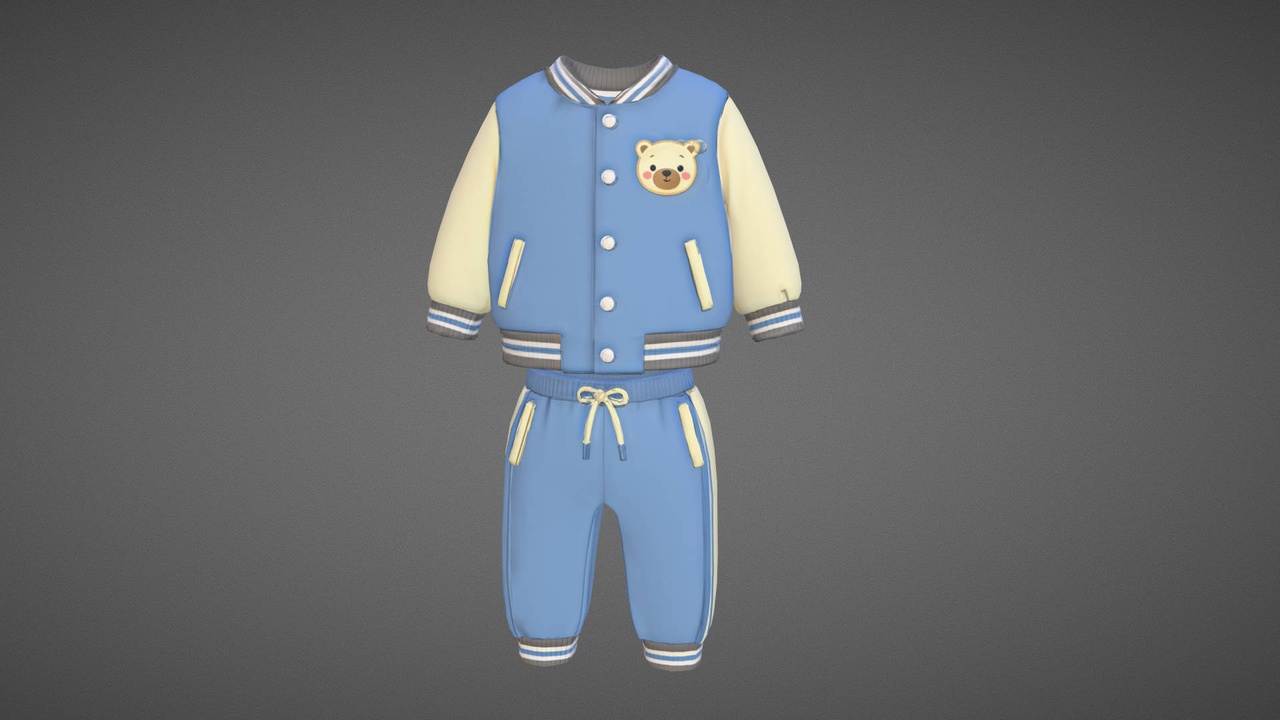 Media 1 for listing Blue Cartoon Varsity Jacket Pants Kids Outfit 3D Model