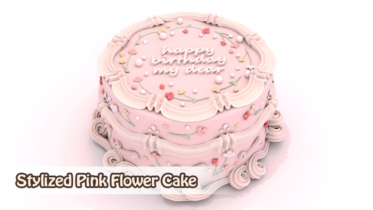 Media 1 for listing Stylized Pink Flower Whole Cake