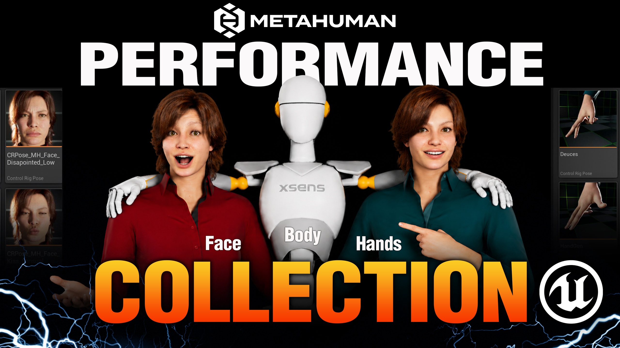 Media 1 for listing MetaHuman Performance Collection – Xsens Body Mocap - Face & Hand Pose Library