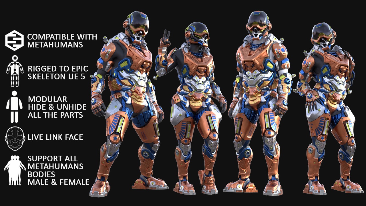 Media 1 for listing Sci-Fi Outfit Metahuman 3D model - MH & UE5 Skeletons - Rigged