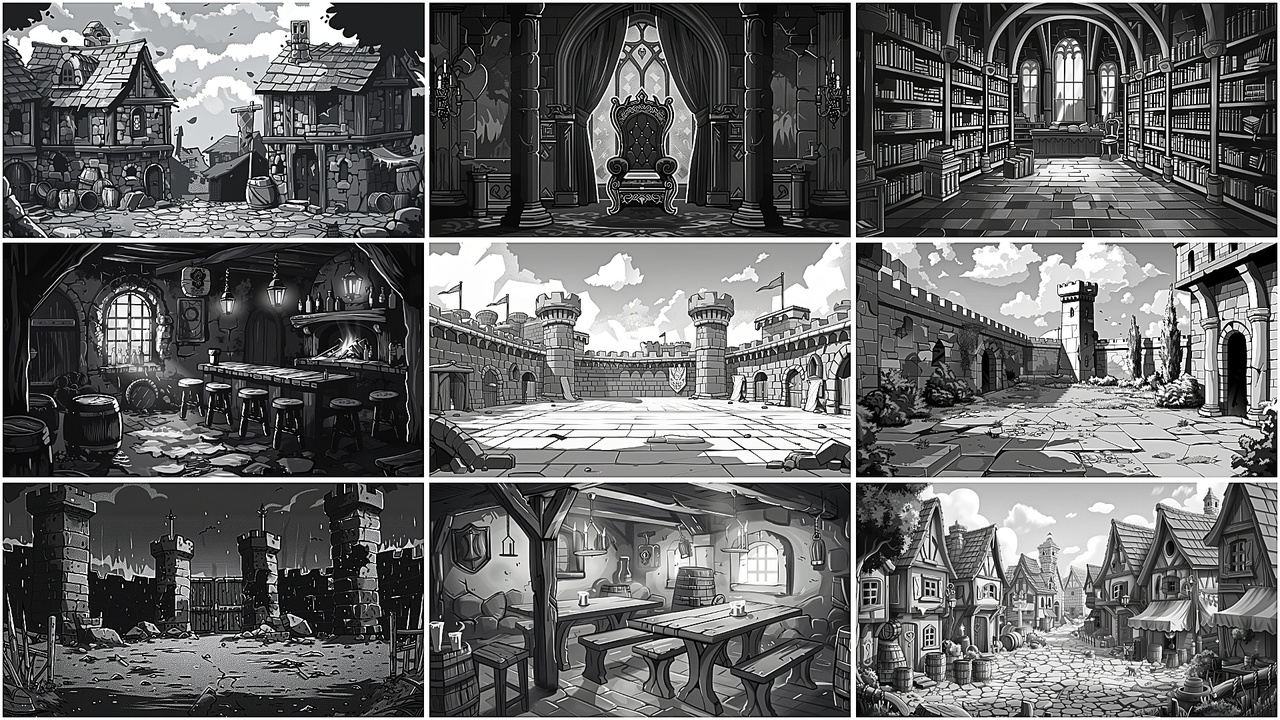 Media 1 for listing BACKGROUND - Vintage Cartoon Medieval 1