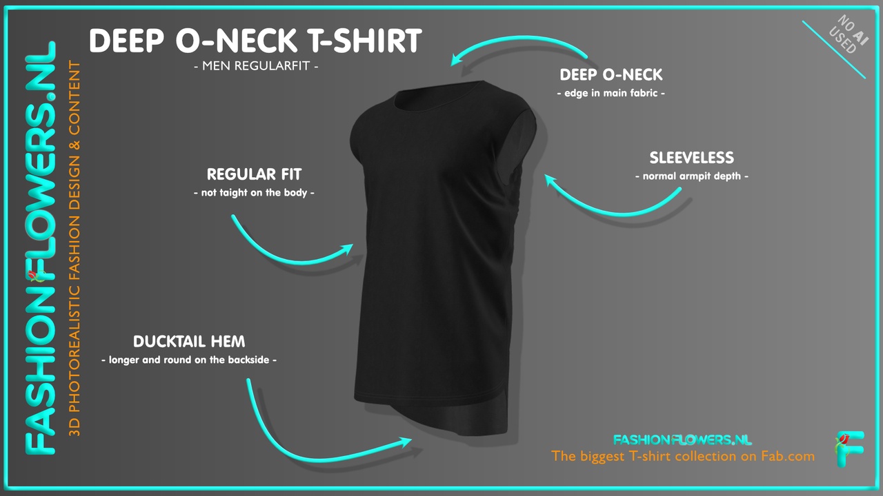 Media 1 for listing Black Colour Sleeveless Deep Round Neck Ducktail T-shirt | Longer Backside