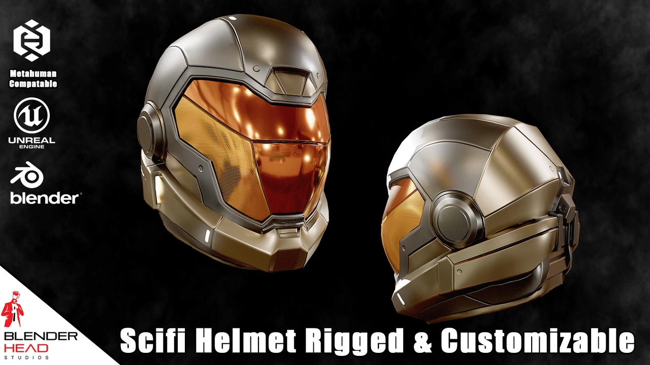 Media 1 for listing Scifi Helmet 01 | Metahuman Compatible | Rigged and Customizable Materials | BHS