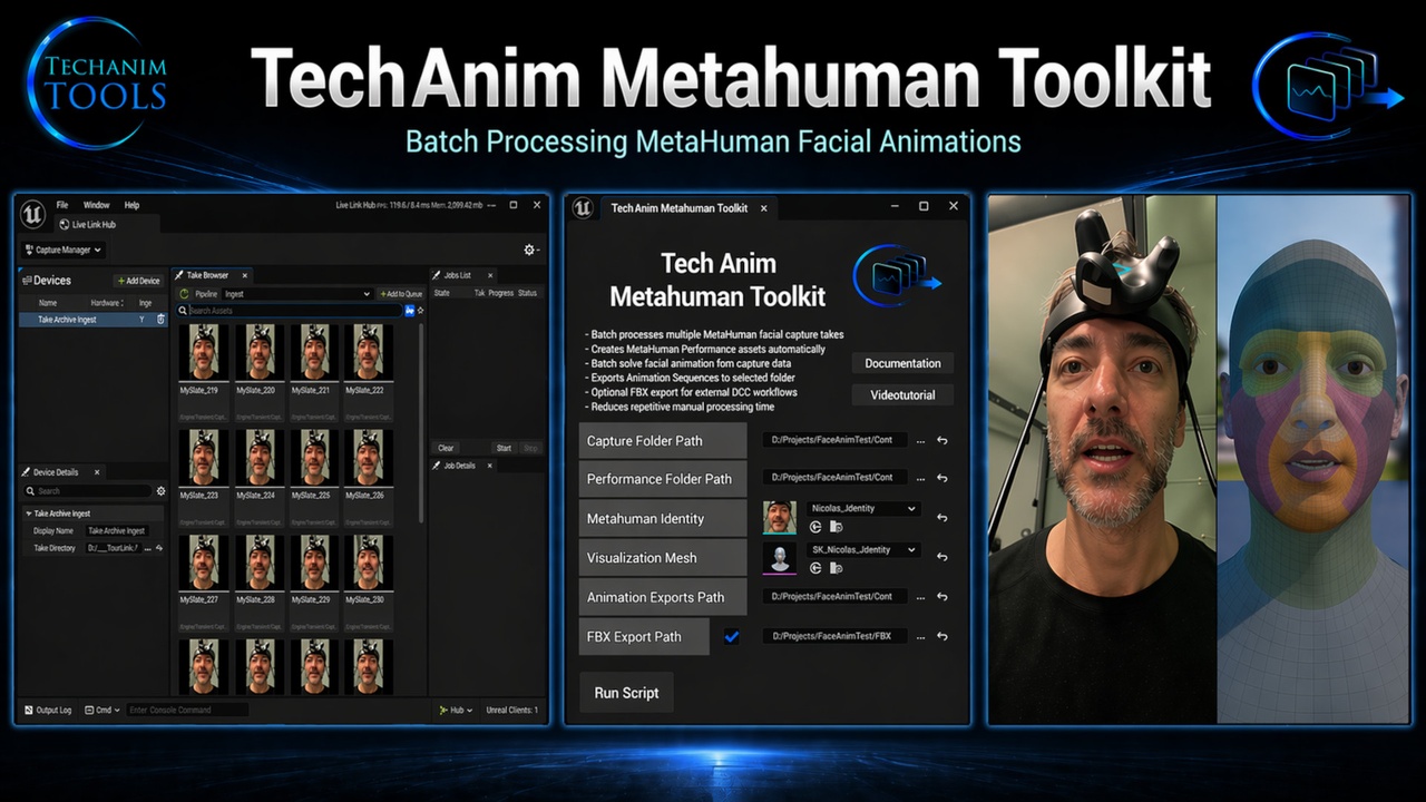 Media 1 for listing TechAnim Tools - Face + Body Mocap Batch Processing