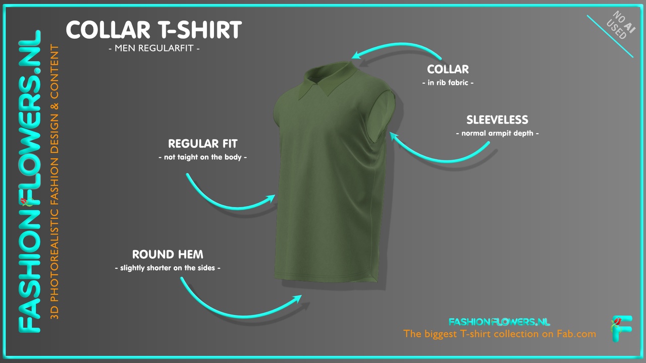 Media 1 for listing Green Colour Round Neck Polo Collar T-shirt | Without Sleeves | Round Hem Tshirt