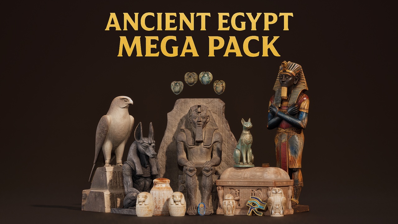 Media 1 for listing Ancient Egypt Mega Pack – 100+ Stylized 3D Models of Gods, Amulets & Relics