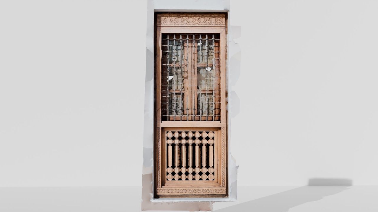 Media 1 for listing Traditional Carved Wooden Window with Iron Grille – 3D Scan