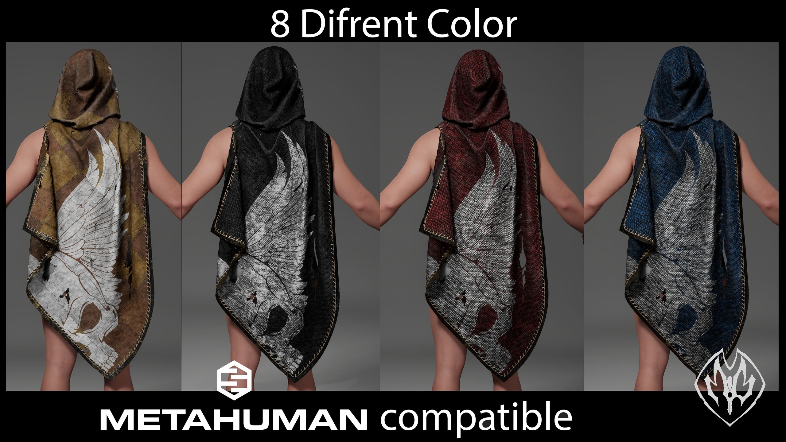 Media 1 for listing Medieval Mage Fantasy Hood 8 Colors