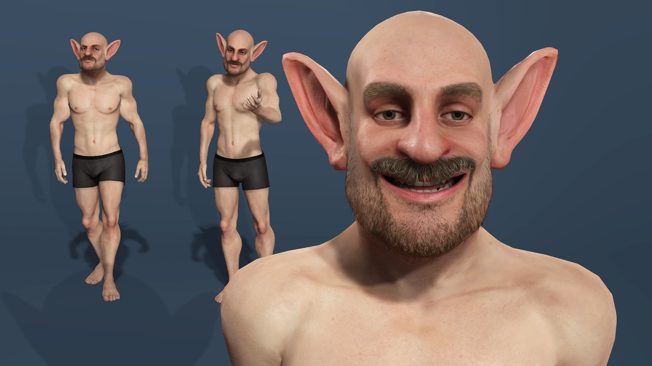 Media 1 for listing Stylized Elf Ears Creature Character Fully Rigged Game Ready 顺风耳怪人风格角色 全身绑定 动画游戏