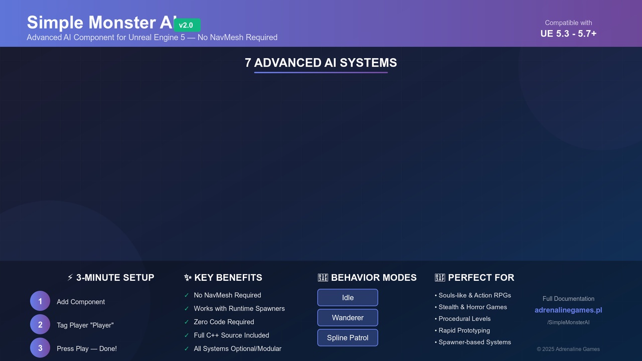 Media 1 for listing Simple Monster AI - NavMesh-Free Component for UE5