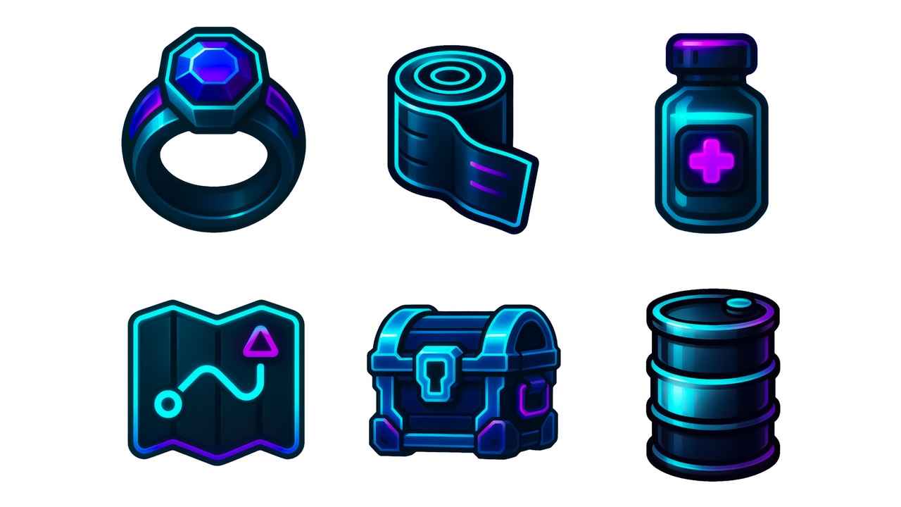 Media 1 for listing Cyberpunk Neon UI — Tactical Inventory Items [Vol. 4]
