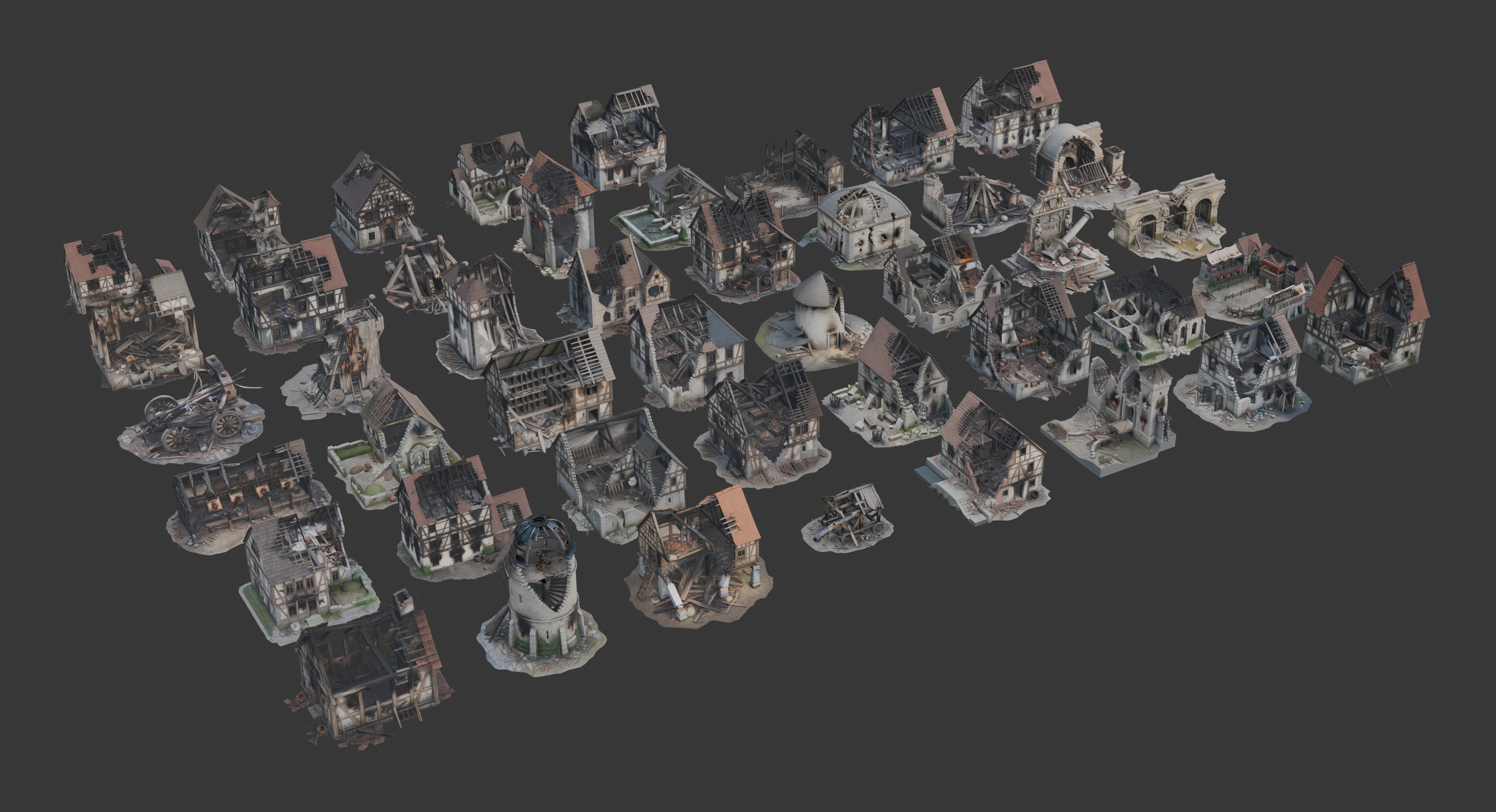 Media 1 for listing medieval burnt architecture and war machines - 45 assets