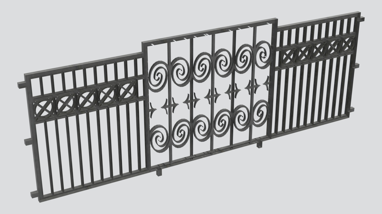 Media 1 for listing Wrought Iron Sliding Gate with Side Fence Panels 3D Model