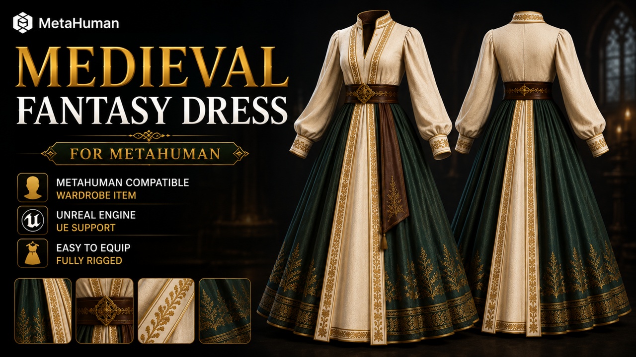 Media 1 for listing Medieval Fantasy Dress for MetaHuman