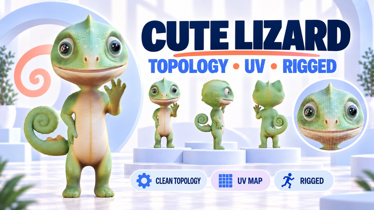 Media 1 for listing Cute Lizard – Stylized Rigged Blender Character