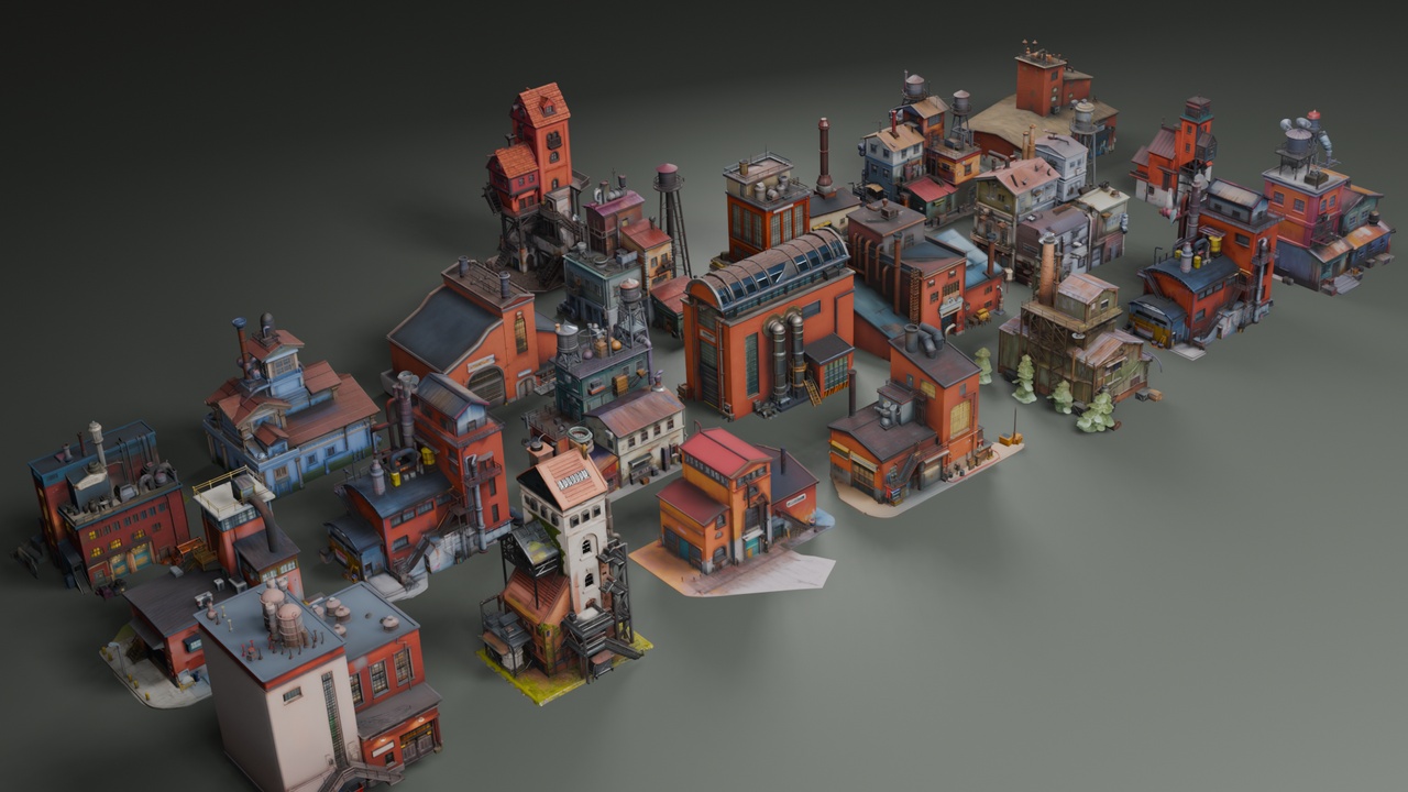 Media 1 for listing Stylized Industrial Architecture Set 6