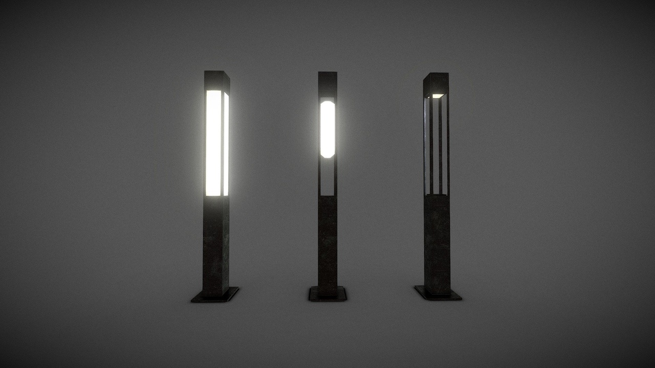 Media 1 for listing Modern Rectangular Bollard Lights – Minimal Outdoor Lighting Pack (PBR Ready)