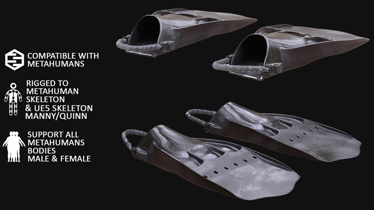 Media 1 for listing 3D Fins Model For Metahuman 88 - All MH Bodies & UE5 Skeletons - Rigged
