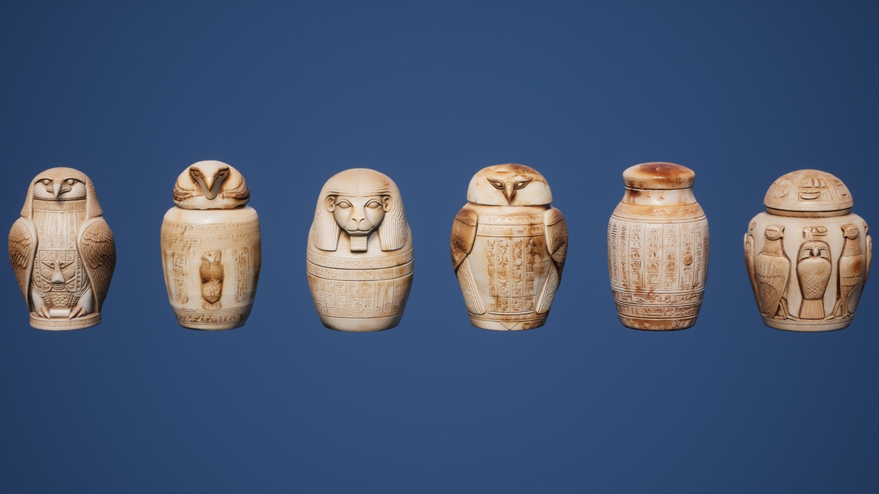 Media 1 for listing Ancient Egyptian Canopic Jars 3D Pack – Pharaoh’s Burial Collection