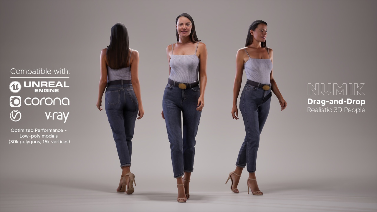 Media 1 for listing Elena 1058 3D People European Caucasian Woman Walking Casual