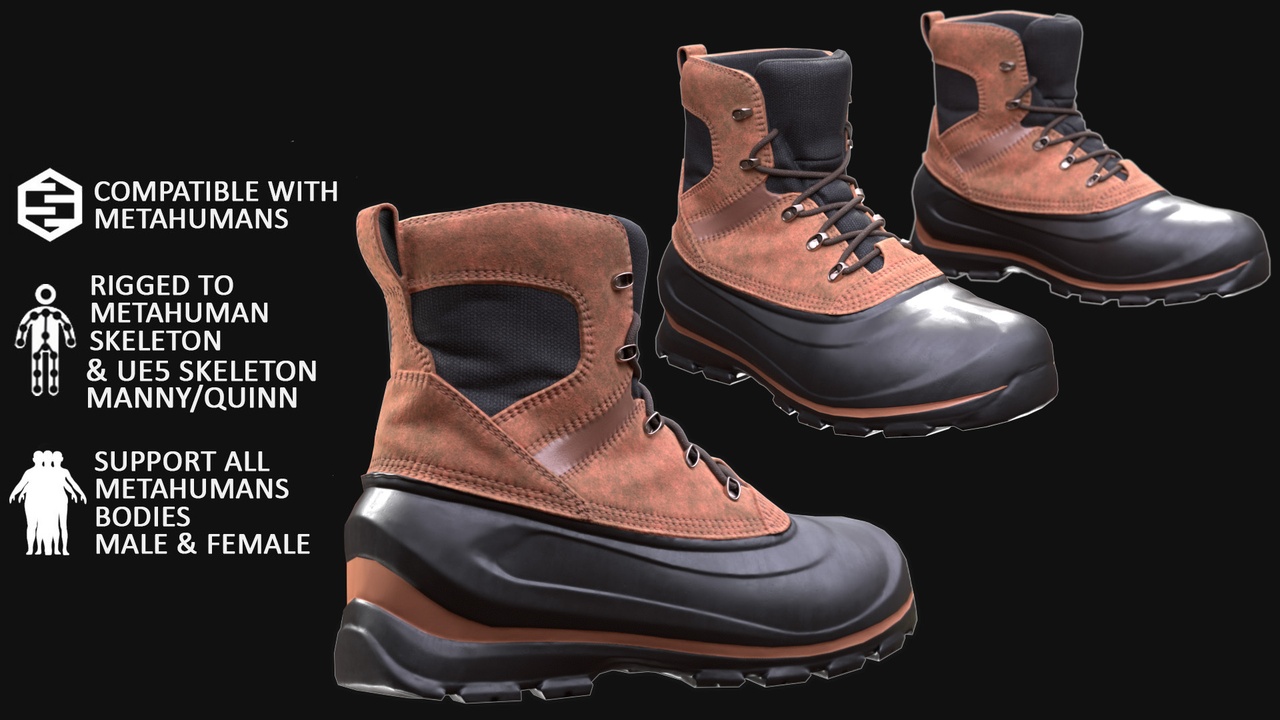 Media 1 for listing 3D Boots Model For Metahuman 12 - All MH Bodies & UE5 Skeletons - Rigged