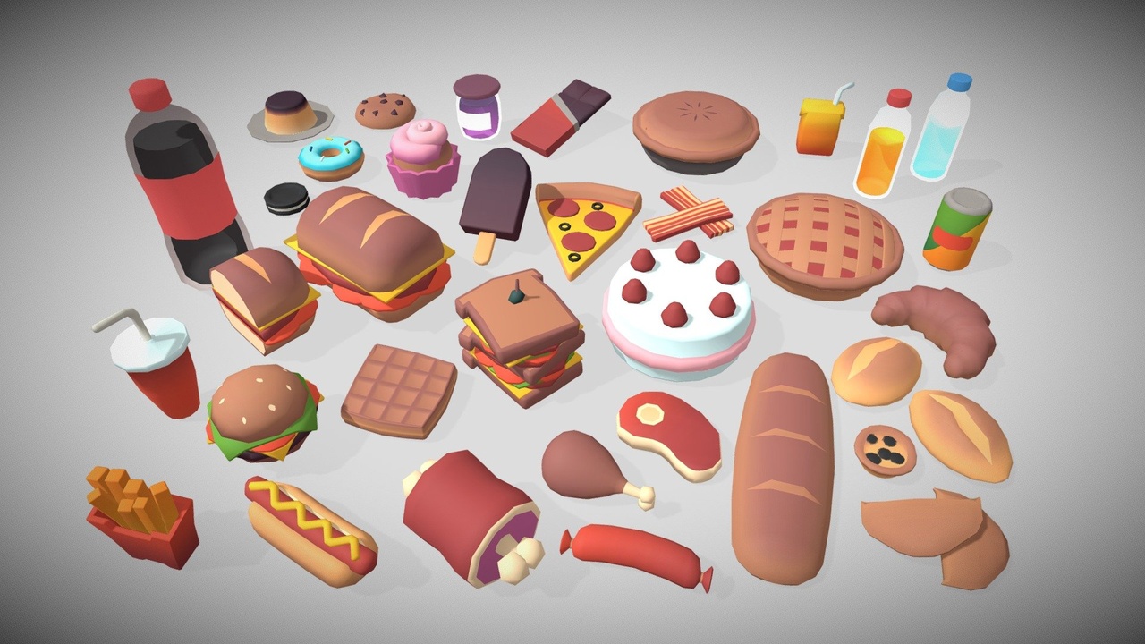 Media 1 for listing Stylized Low Poly Food Pack 01