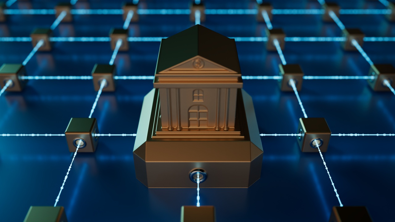 Media 1 for listing 3D Scene of Financial System and Blockchain Network Concepts