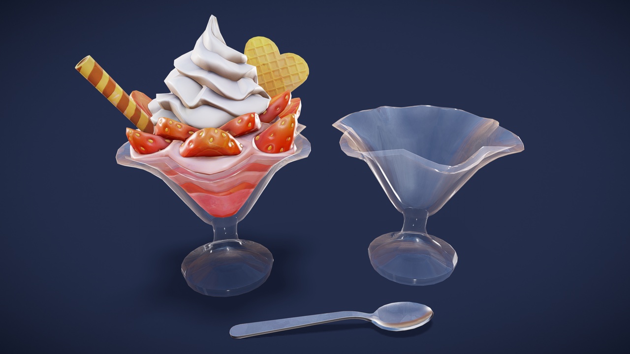 Media 1 for listing Stylized Ice Cream Sundae Strawberry - Game Ready