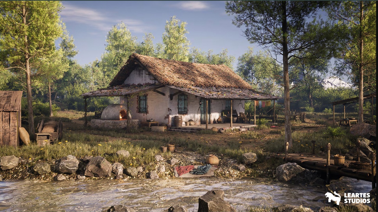 Spanish Cottage ( Spanish Cottage Spanish Cottage 3D Art Nature Tree Medieval )