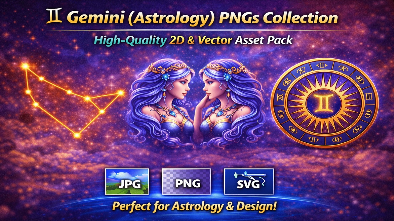 Media 1 for listing ♊ Gemini (Astrology) PNGs Collection – High-Quality 2D & Vector Asset Pack