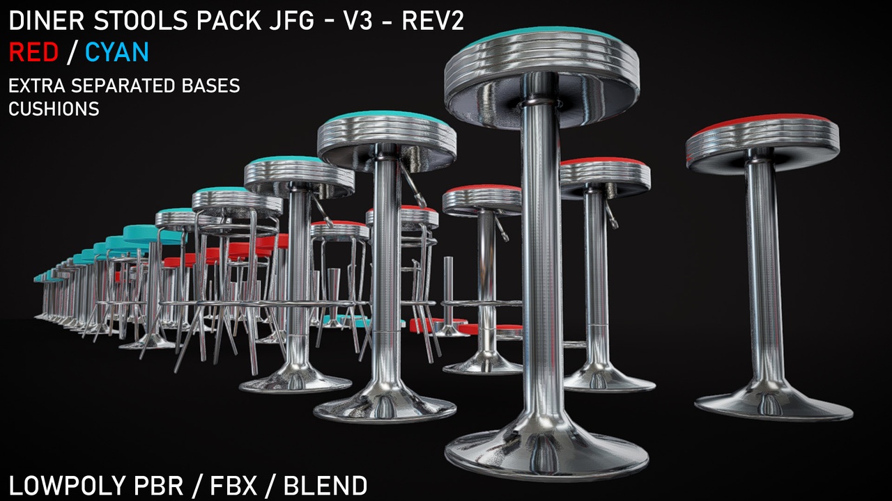 Media 1 for listing Diner Stools Pack JFG V3 - REV2 - FBX and Blend