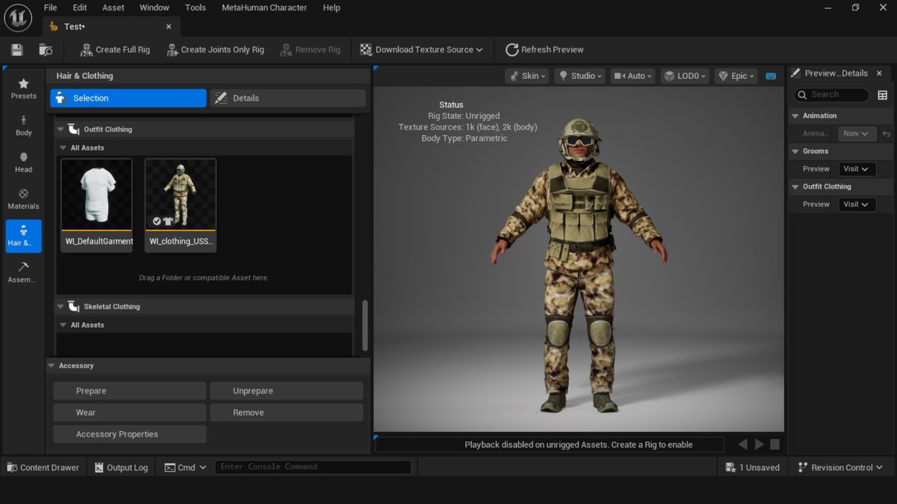 Media 1 for listing Metahuman  Militaire Outfit