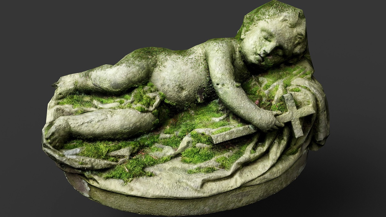 Media 1 for listing ancient tombstone mossy cupid monument PBR photogrammetry