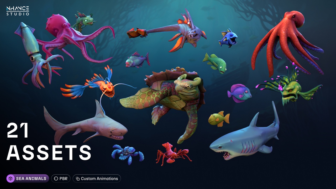 Media 1 for listing Stylized Sea Animals Bundle