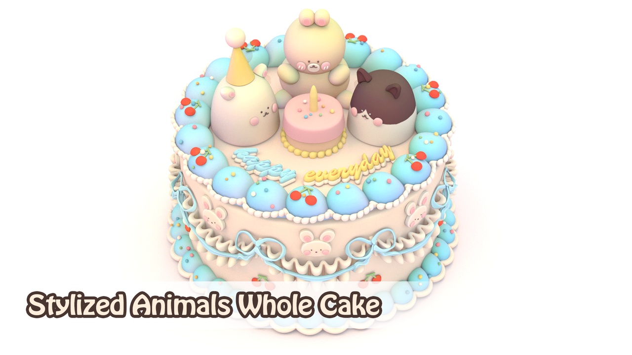 Media 1 for listing Stylized Blue Animals Whole Cake