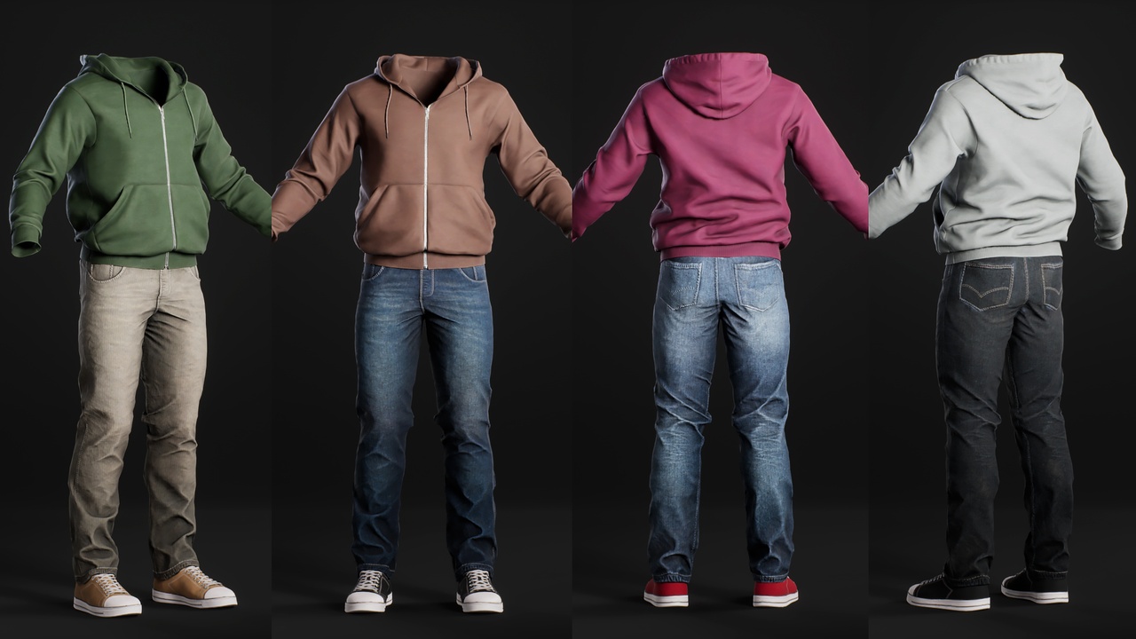 Media 1 for listing Hoodie Zipper Jeans Outfit - Metahuman