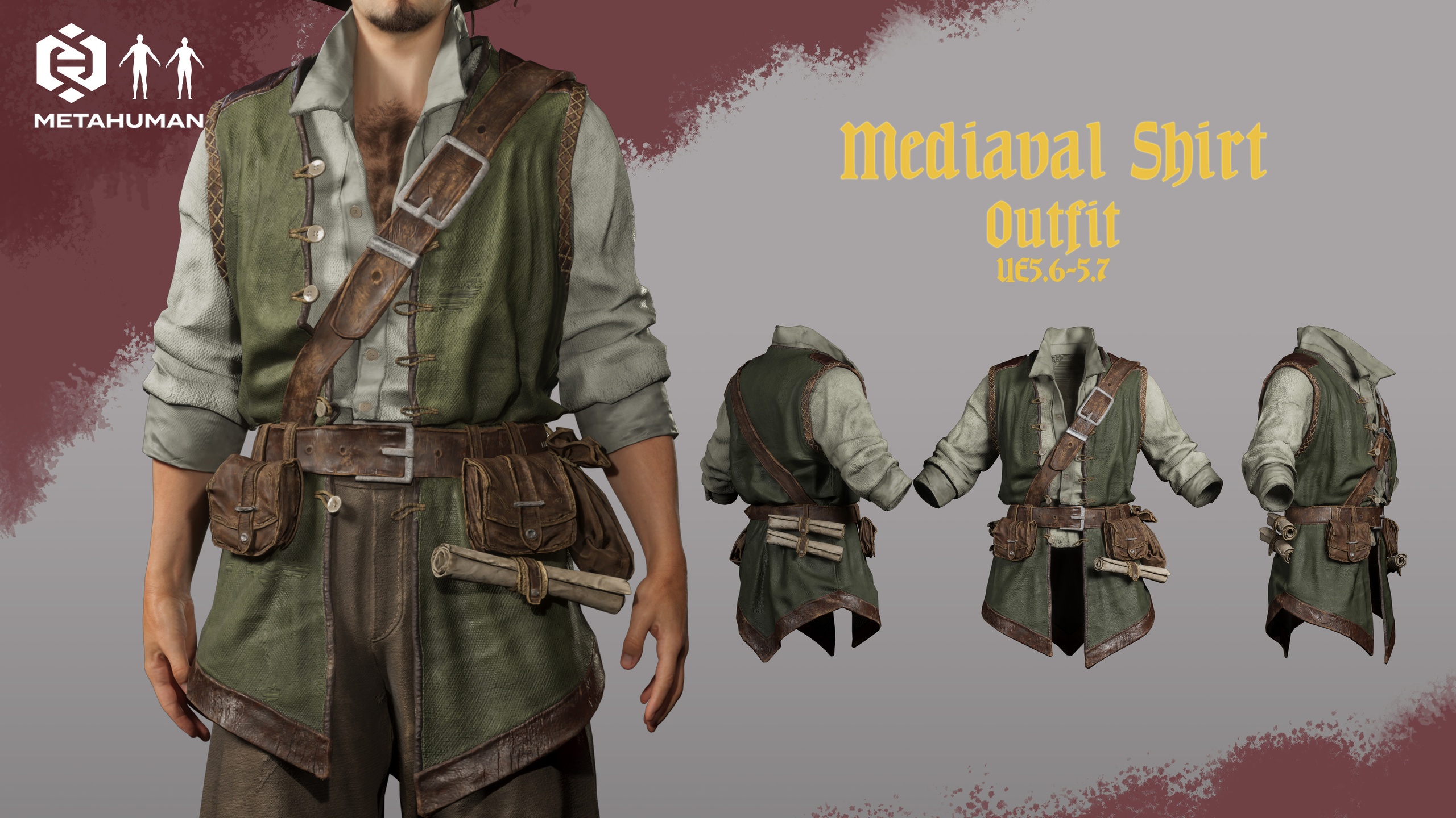 Media 1 for listing 01_Medieval Shirt, Outer - Resizable Outfit Metahuman