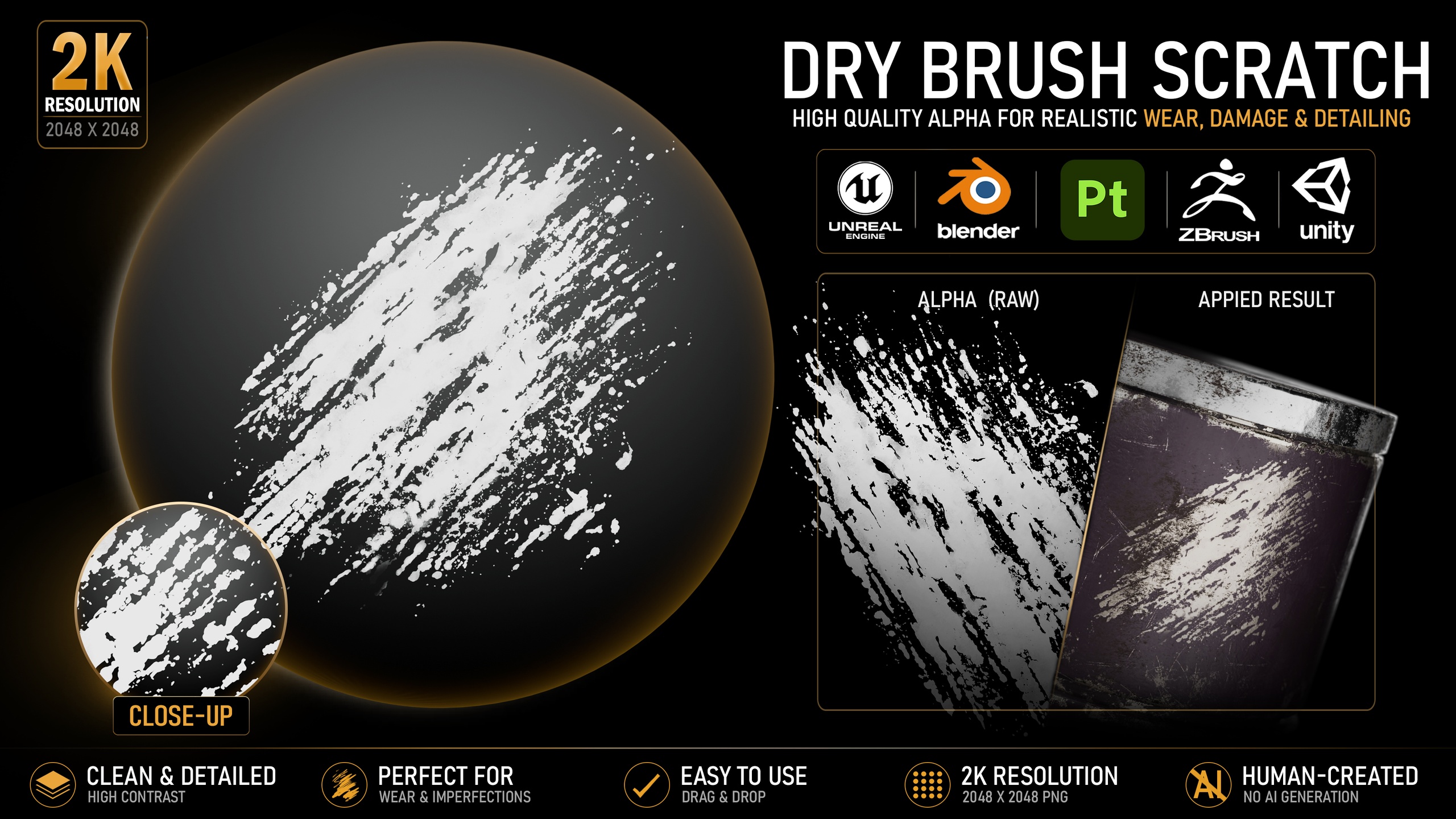 Media 1 for listing Dry Brush Scratch Alpha | High-Resolution Grunge Texture