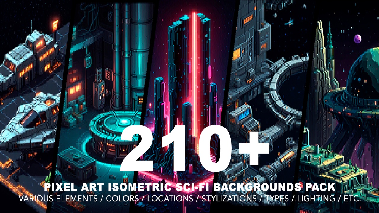 Media 1 for listing 210+ SCI-FI ISOMETRIC BACKGROUNDS
