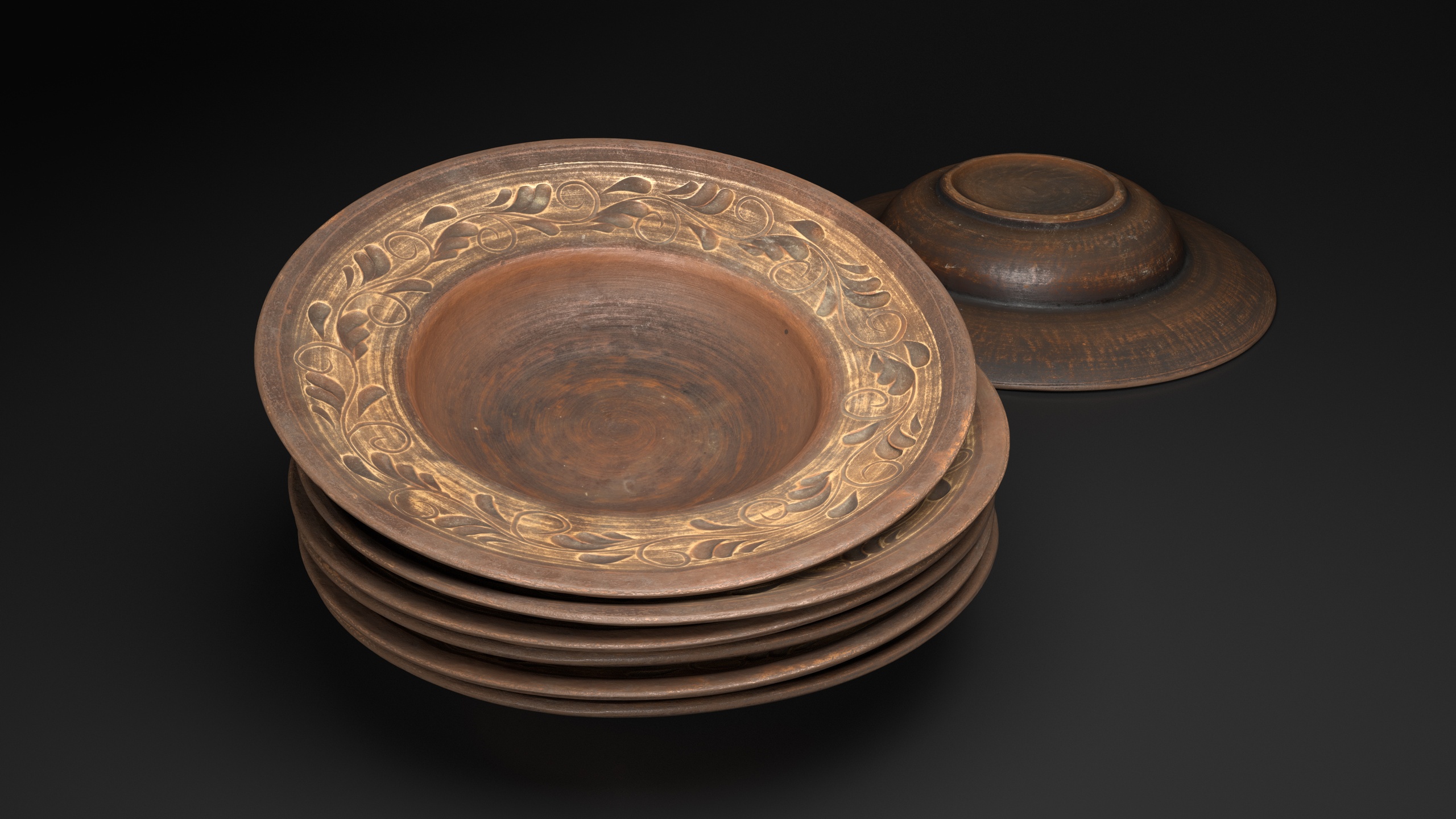 Media 1 for listing Wide Clay Plate with Floral Ornament