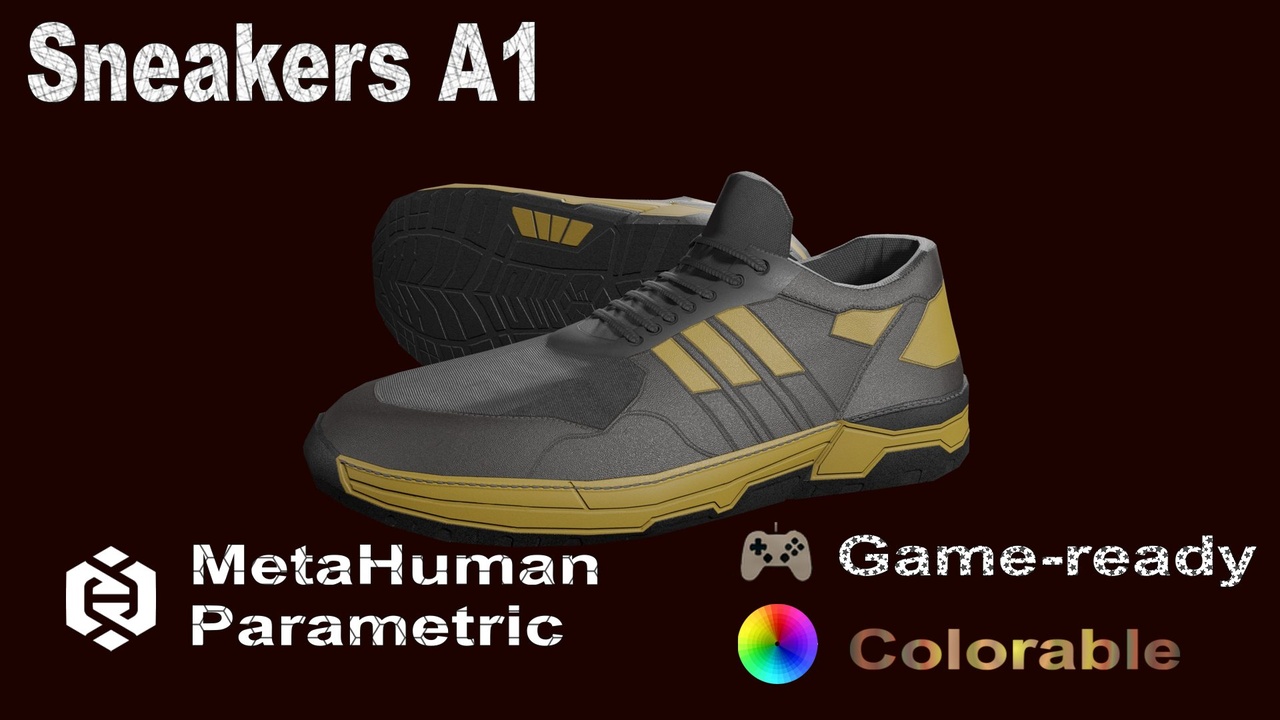 Media 1 for listing Sneakers A1 - MHPKG, Colorable, Parametric MetaHuman shoes