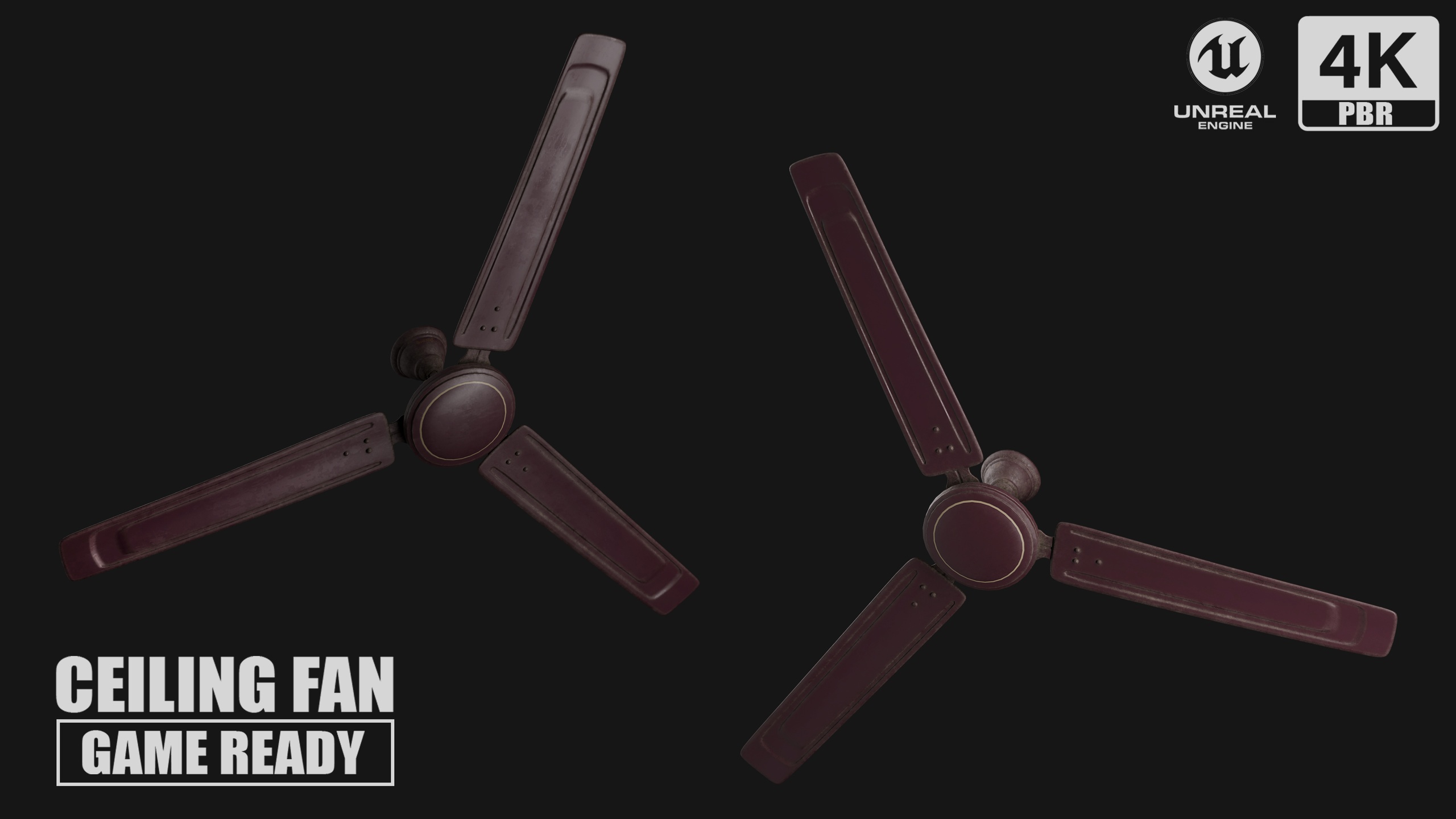 Media 1 for listing Classic Utility 3B Ceiling Fan - 6 Texture Variants Game Ready