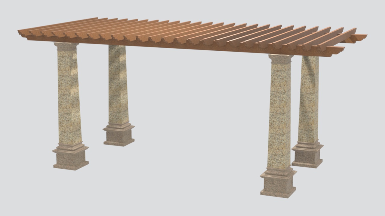 Media 1 for listing Wrought Iron Trellis Walkway Pergola with Stone Pillars 3D Model