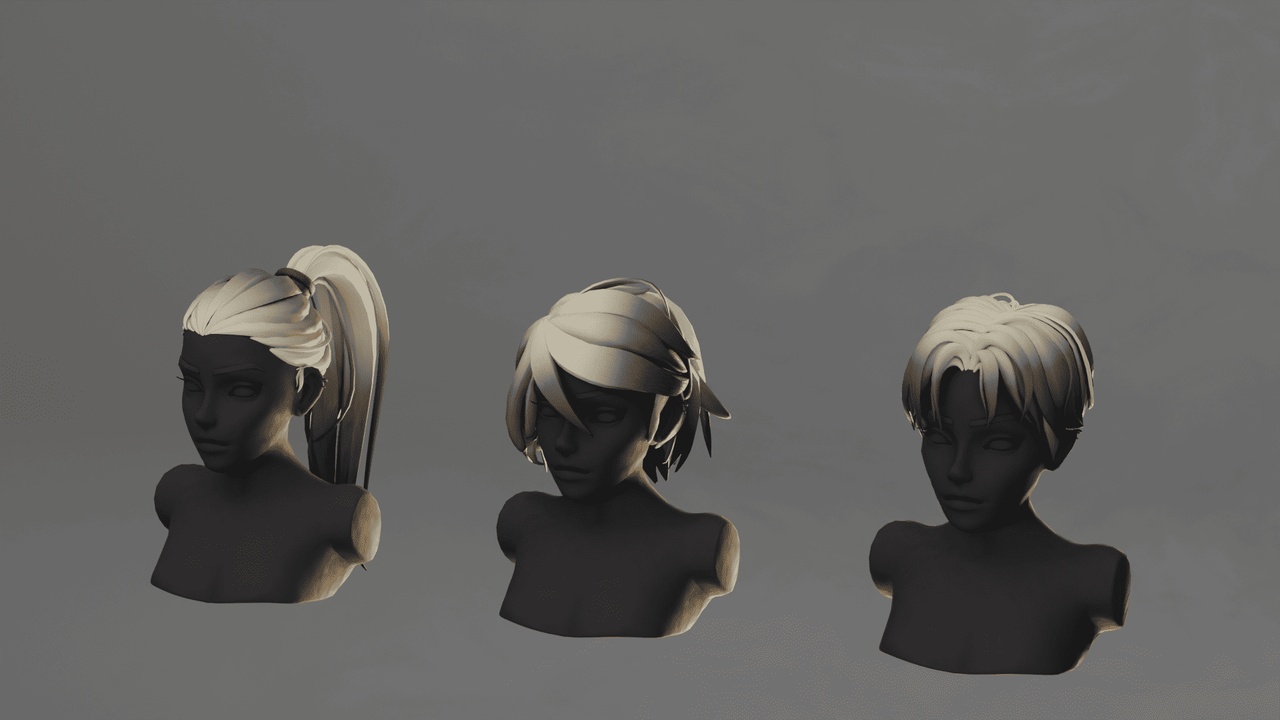 Media 1 for listing Stylized Hair Pack - 3 Variations Base Mesh Low Poly Set