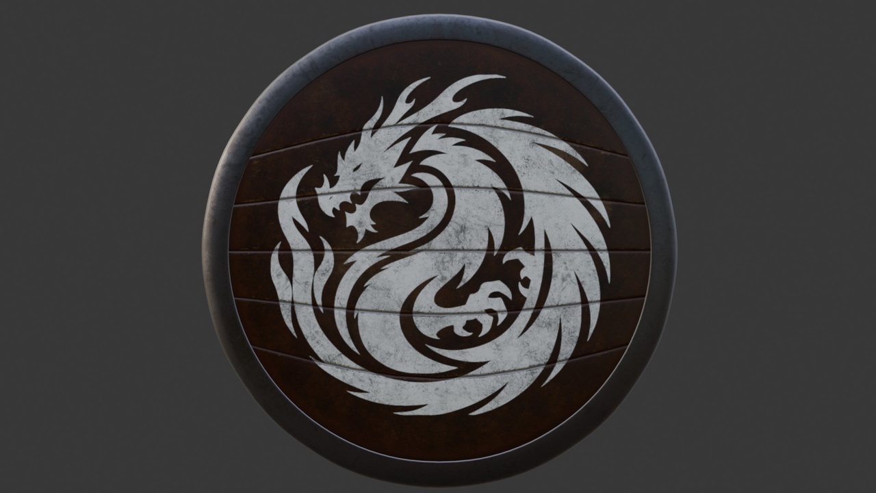 Media 1 for listing Dragon Shield | Fantasy Wooden Shield with Dragon Crest | Game Ready PBR Asset